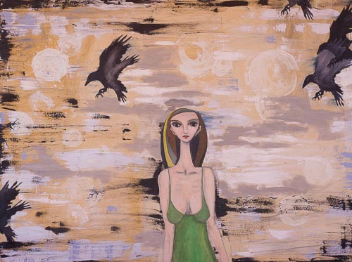 Artwork featuring woman with ravens