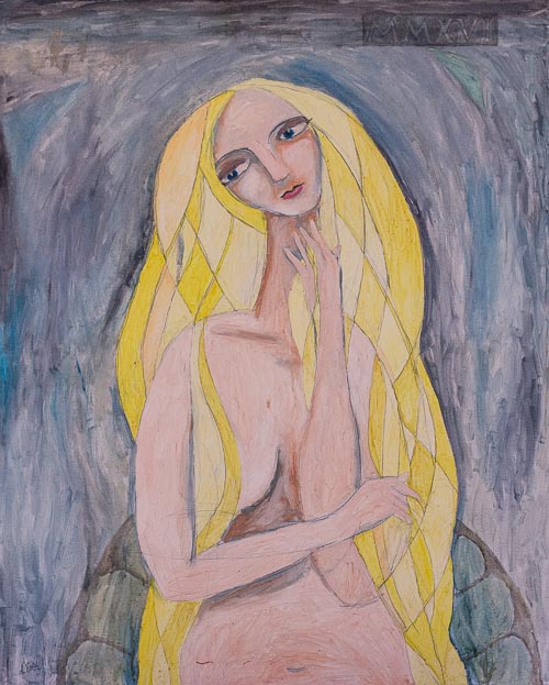 Artwork featuring woman long blond hair